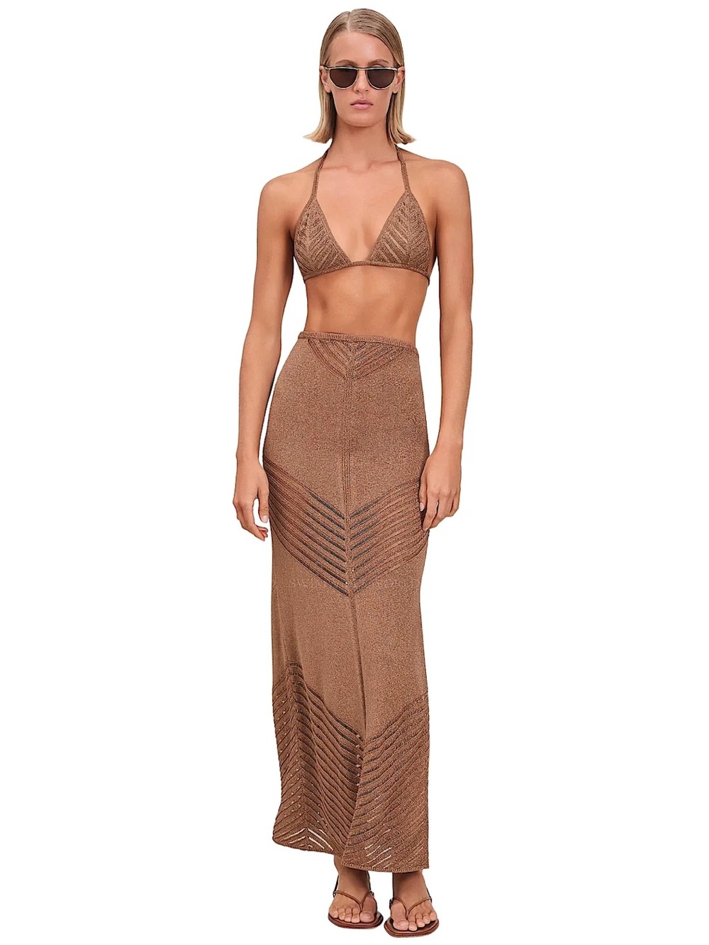 DEVON WINDSOR Bria Metallic Maxi Skirt Brown XS